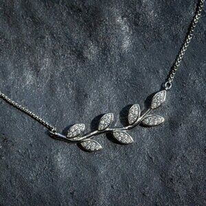 Laurel Necklace - Platinum Plated/ 42 Prong Set White Cubic Zirconia